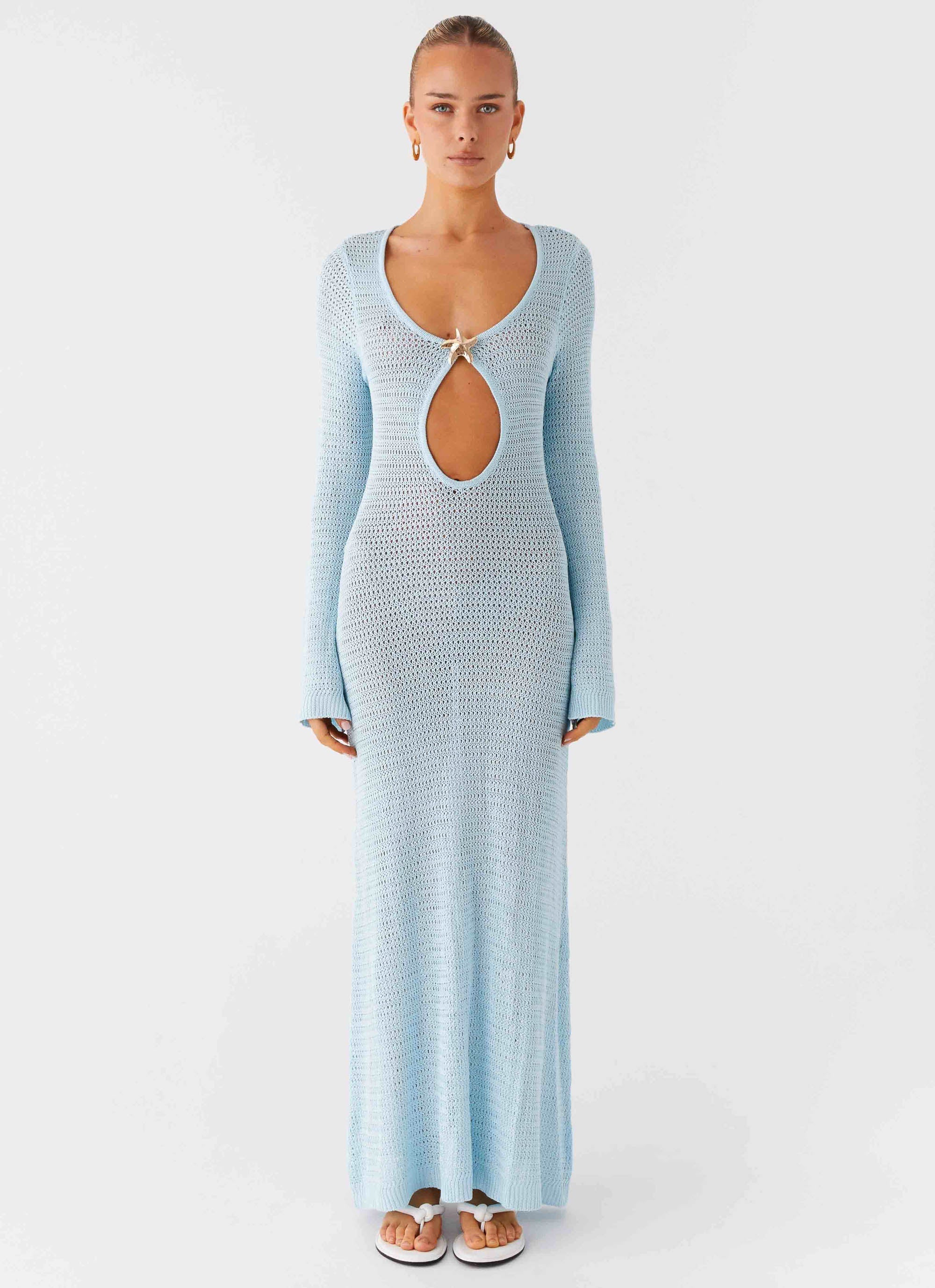 Seascape Crochet Maxi Dress - Blue