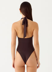 Set The Scene Halter Bodysuit - Chocolate