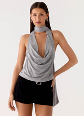 Shining Lights Cowl Top - Silver