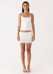Siren Beaded Sequin Mini Skort - White