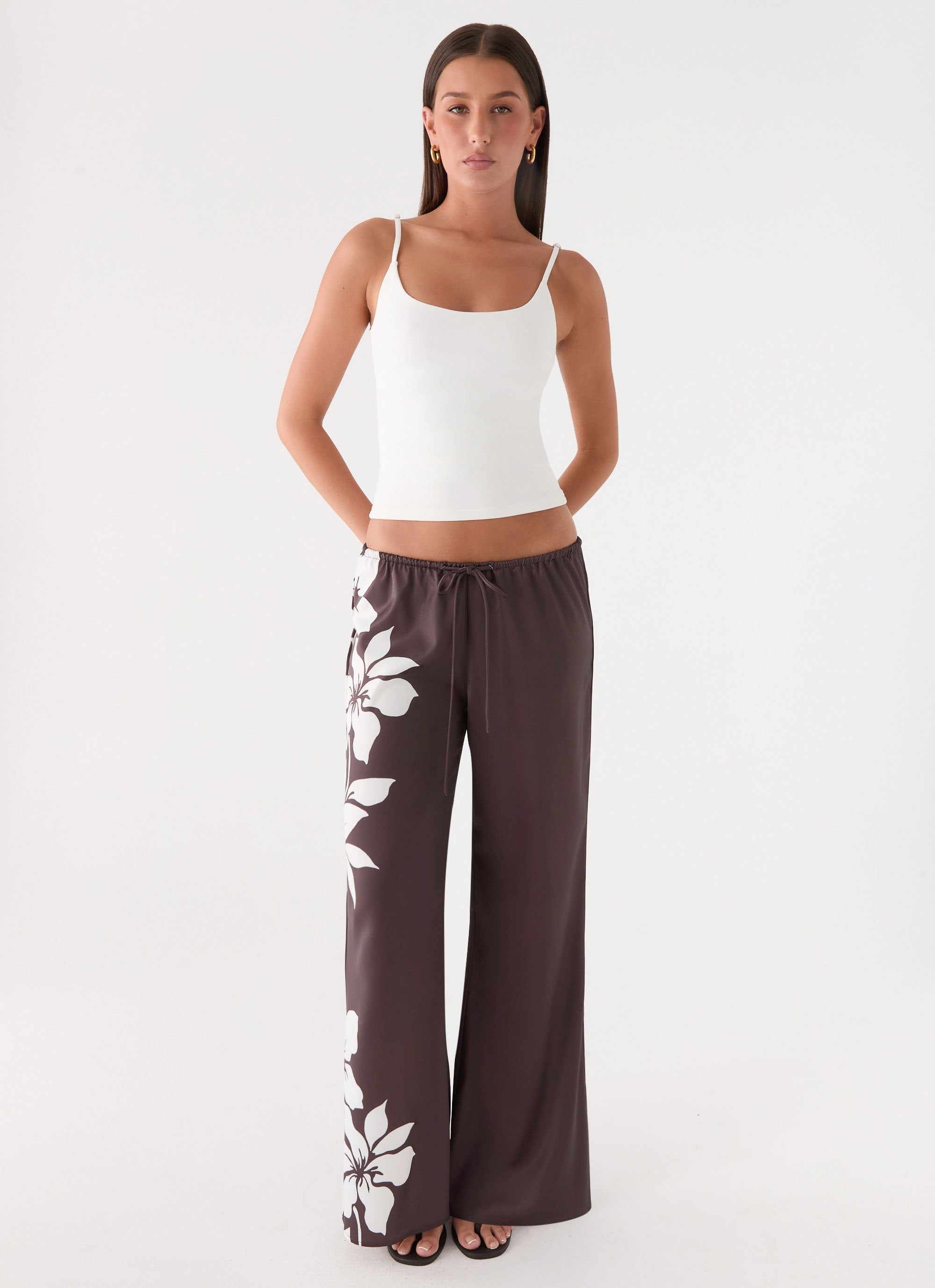 Sorena Low Rise Flared Pants - Chocolate Tropic Floral