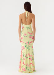 Takedown Halter Maxi Dress - Lemon Soleil