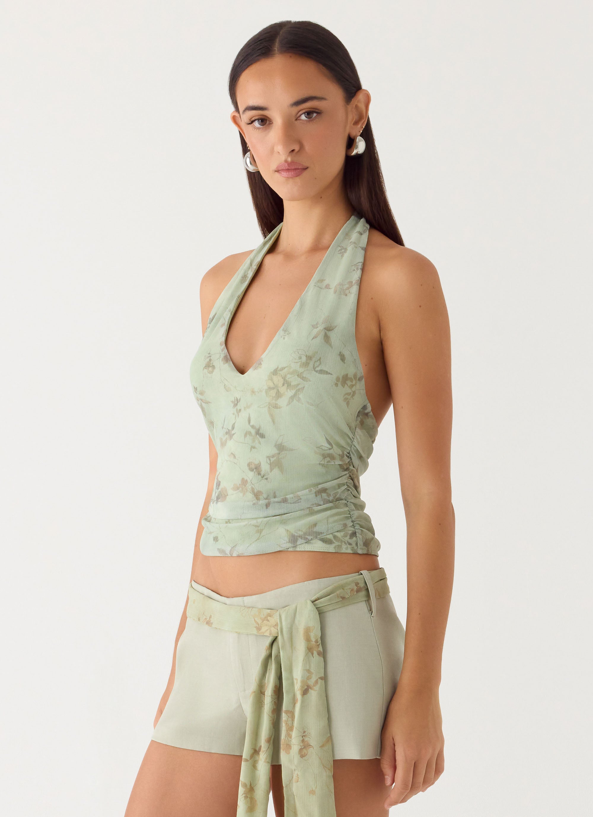 Talk Too Much Halter Top - Wispy Fern