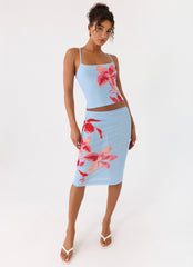 Tamia Midi Skirt - Blue Petal