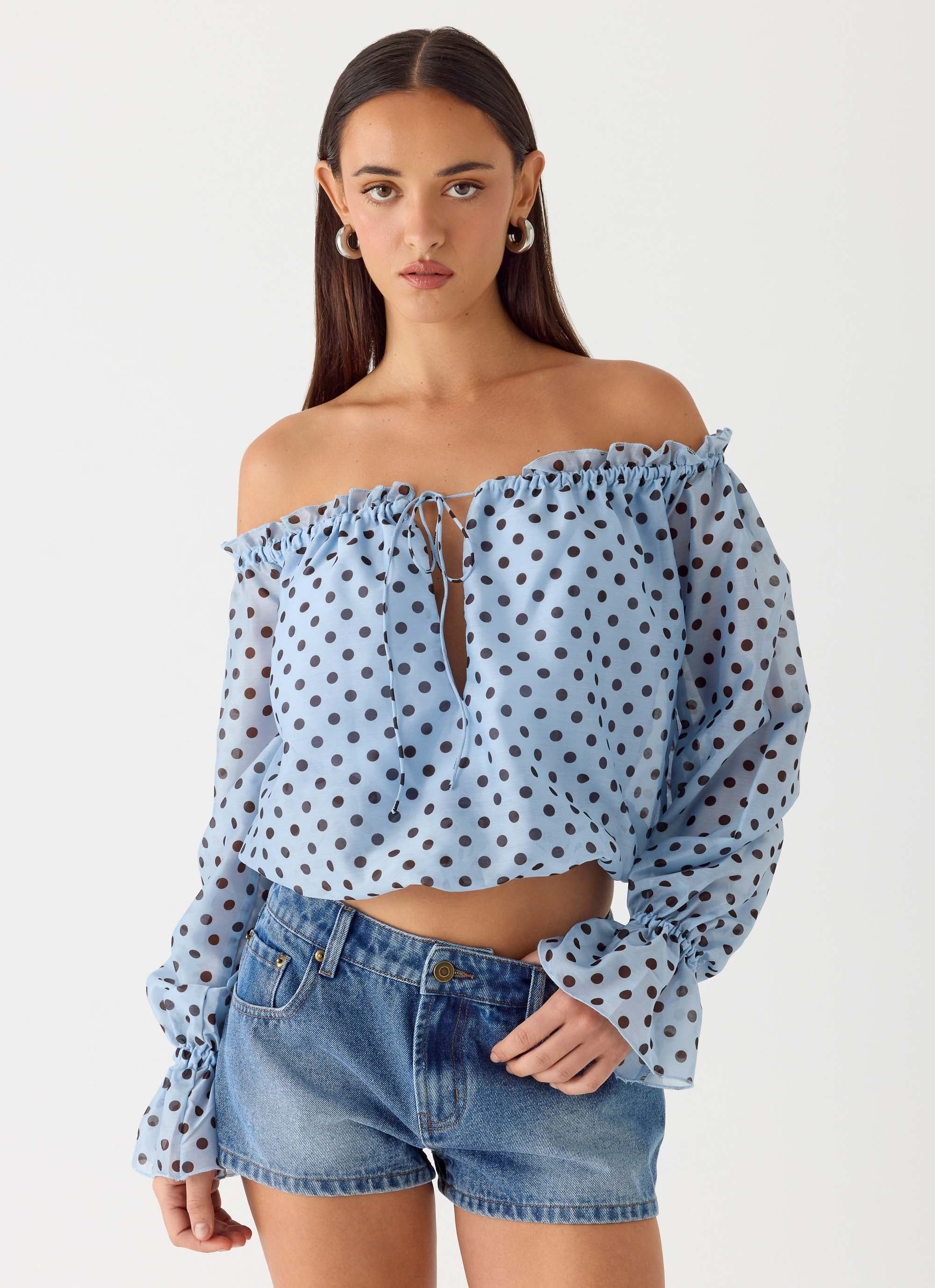 Tedara Top - Blue Mocha Dot