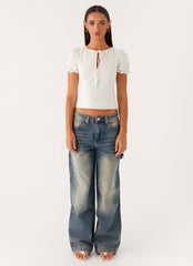 These Words Puff Sleeve Top - White