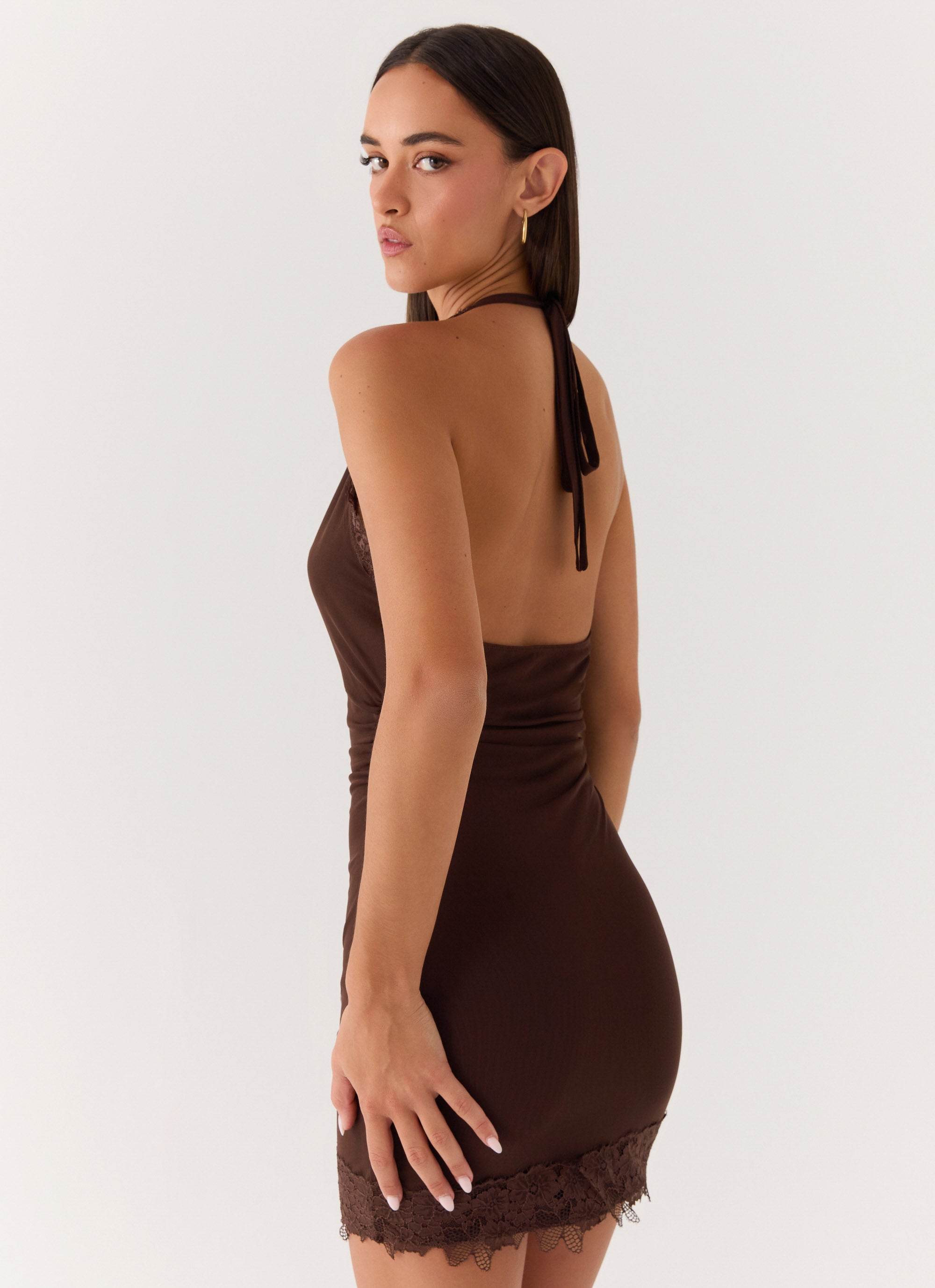 Thinly Veiled Mini Dress - Chocolate