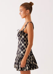 Tuni Cotton Mini Dress - Taupe Check