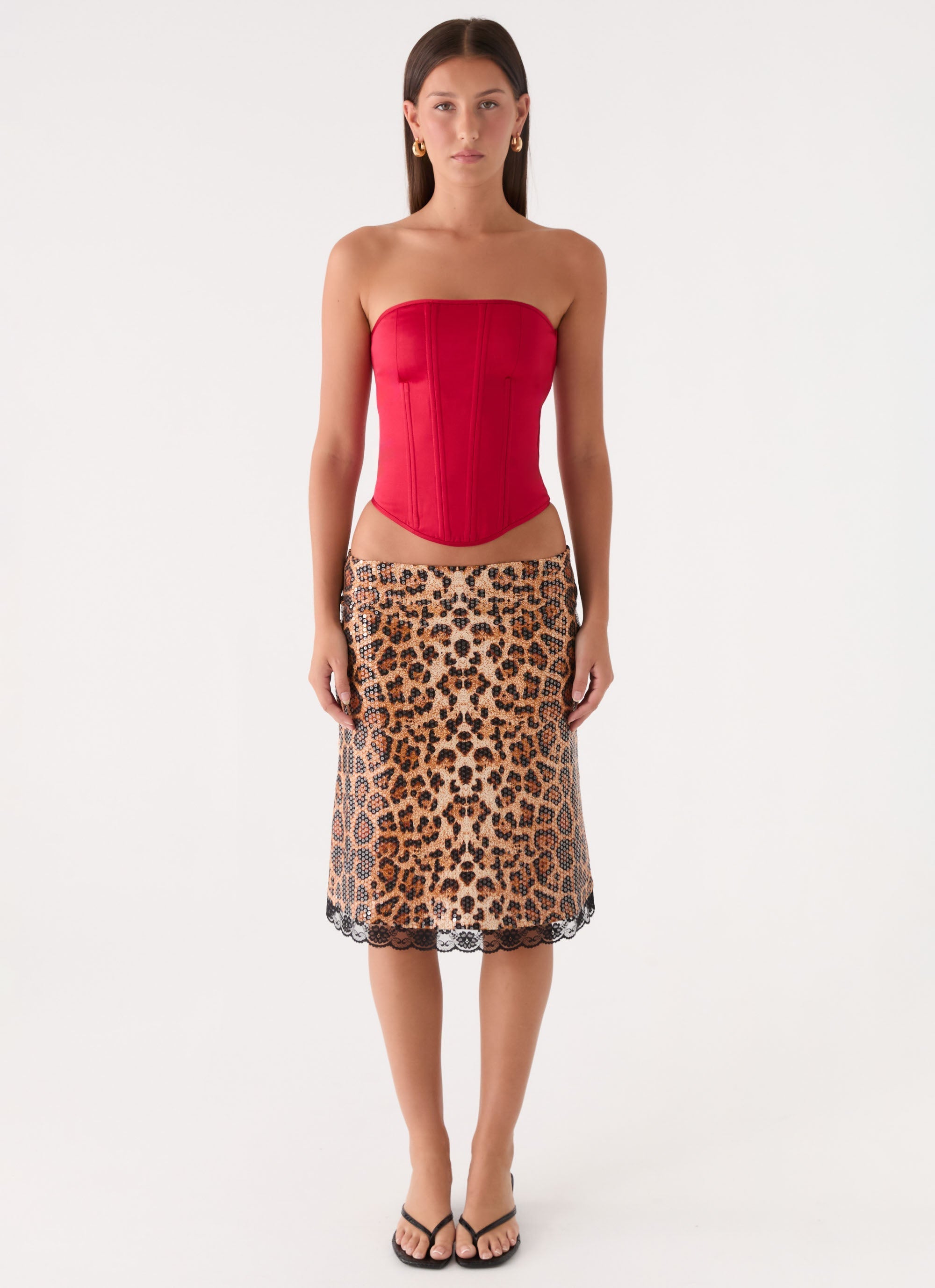 Vania Sequin Low Rise Midi Skirt - Shimmer Leopard