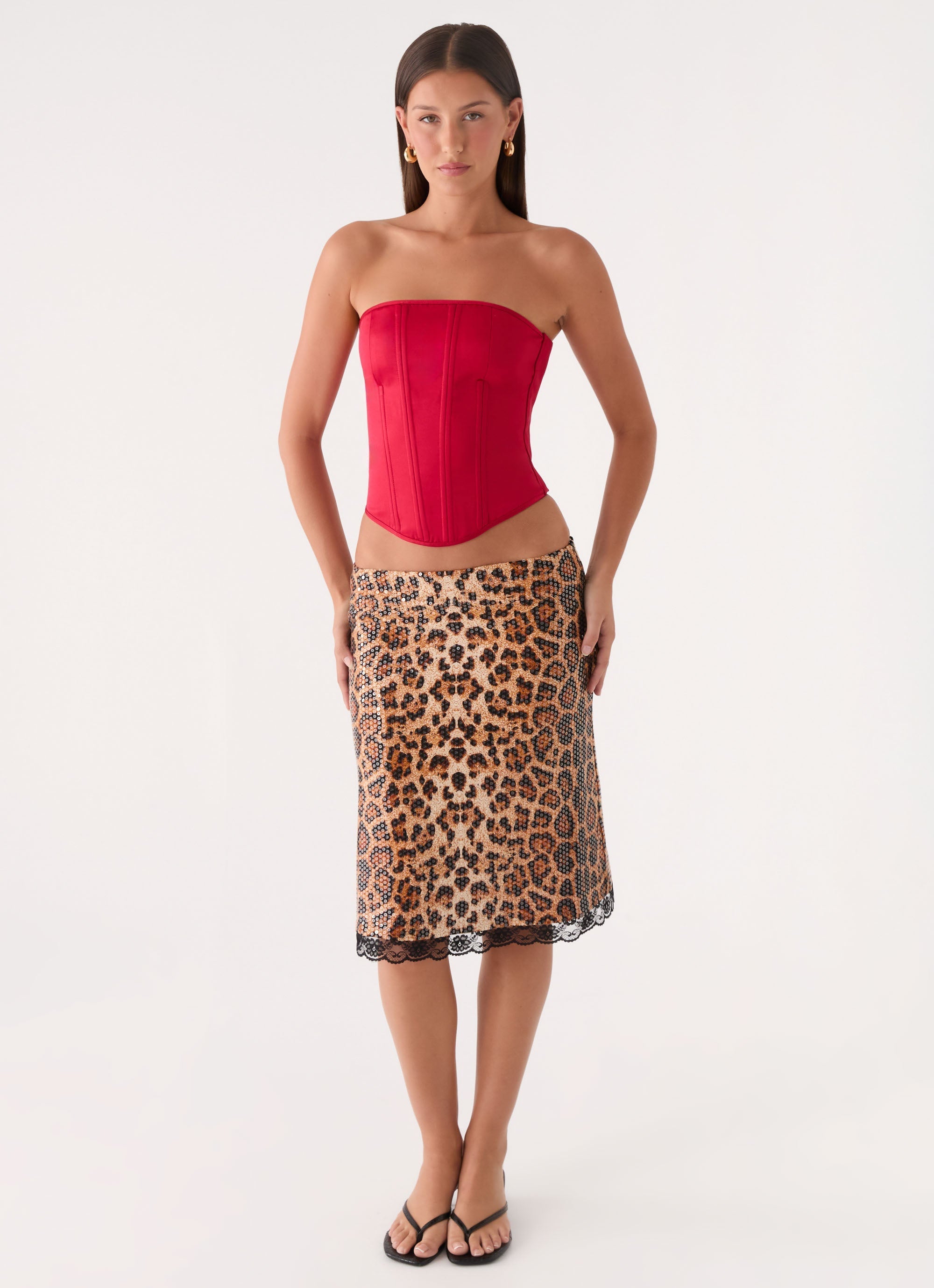 Vania Sequin Low Rise Midi Skirt - Shimmer Leopard