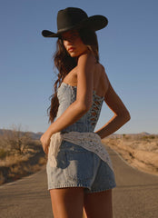 Avedon Scarf Denim Mini Shorts - Light Wash