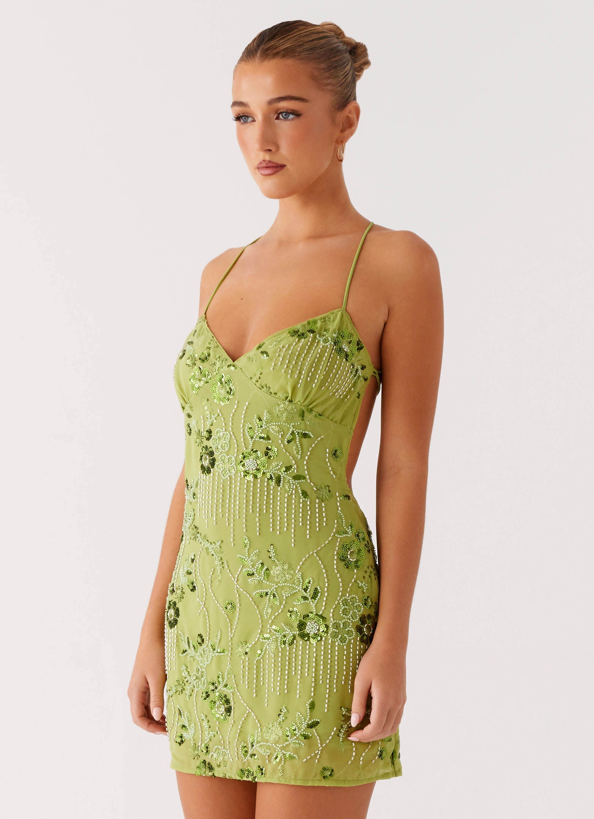 Vietta Sequin Cami Micro Mini Dress - Lime