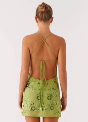 Vietta Sequin Cami Micro Mini Dress - Lime