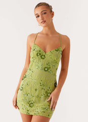 Vietta Sequin Cami Micro Mini Dress - Lime