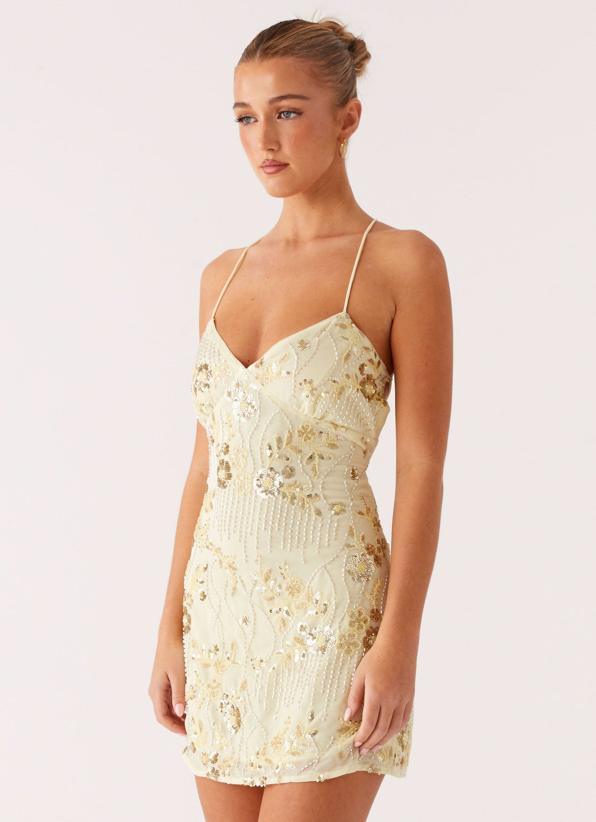 Vietta Sequin Cami Micro Mini Dress - Yellow