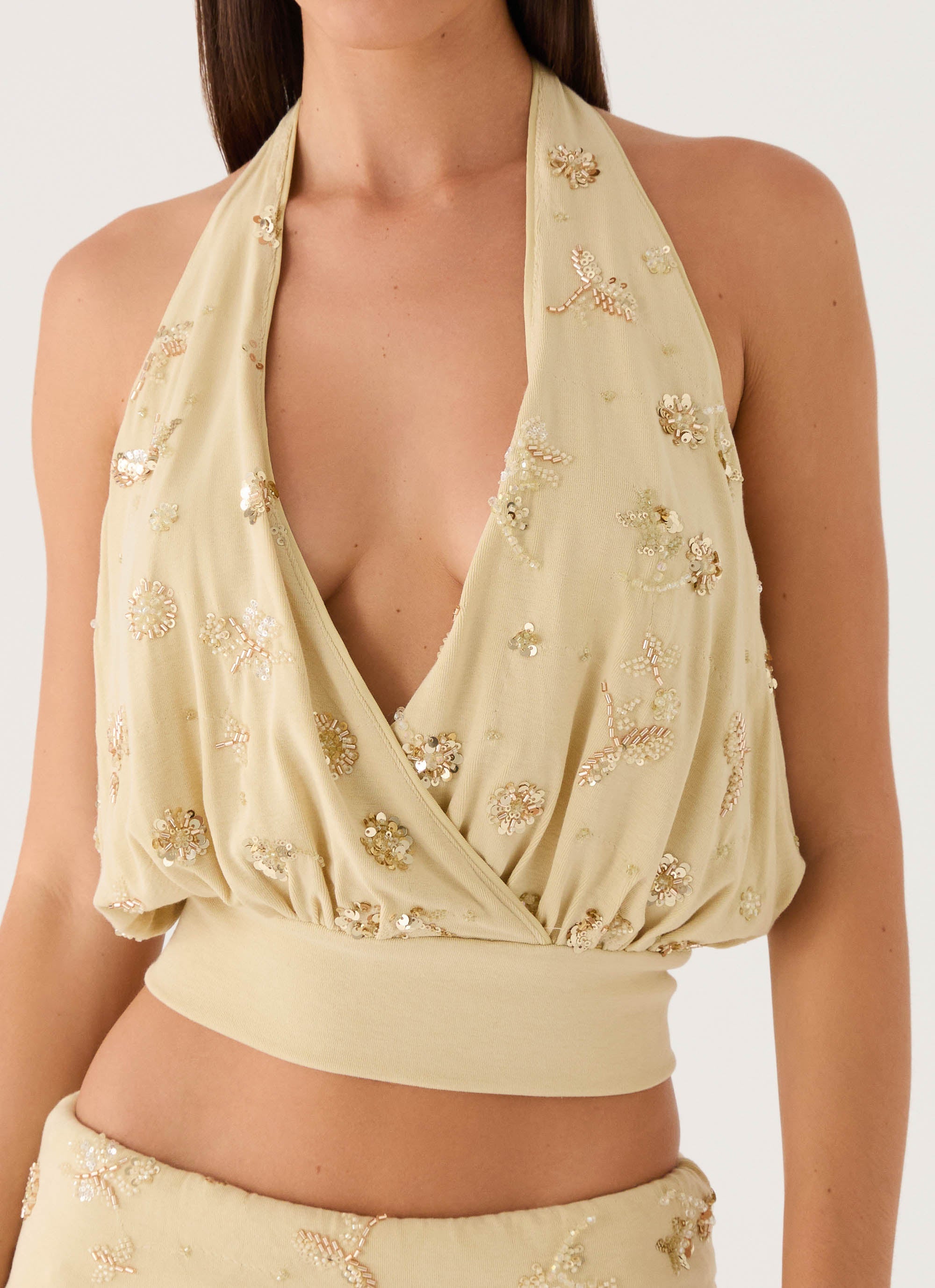 Vivienne Halter Top - Pale Olive