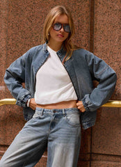 Waylon Denim Bomber Jacket - Mid Wash Blue
