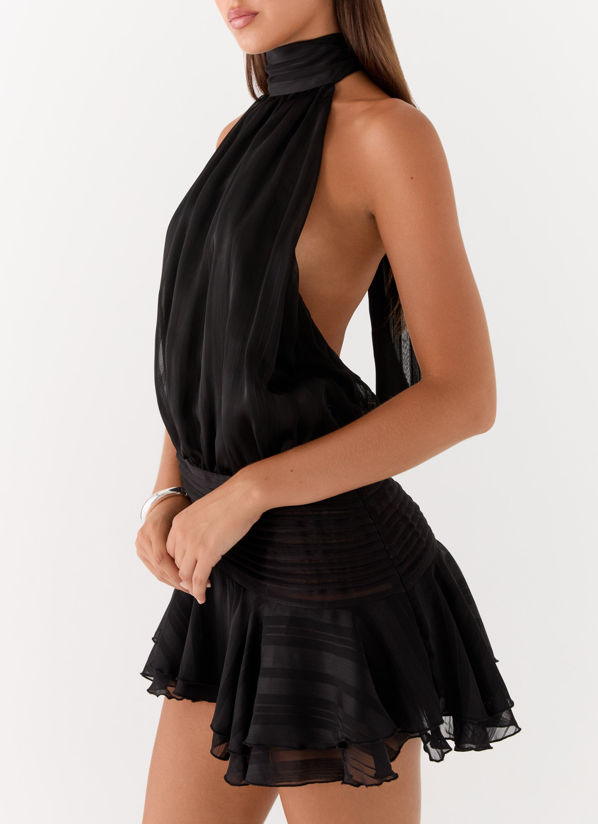 Willow Chiffon Mini Dress - Black