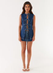 Wish You Luck Denim Top - Dark Blue