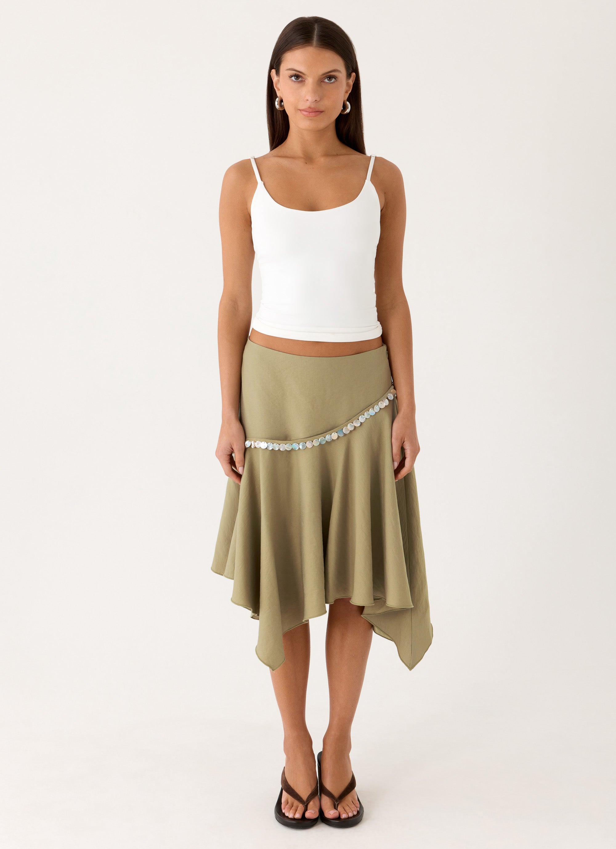 Zafira Midi Skirt - Pale Olive