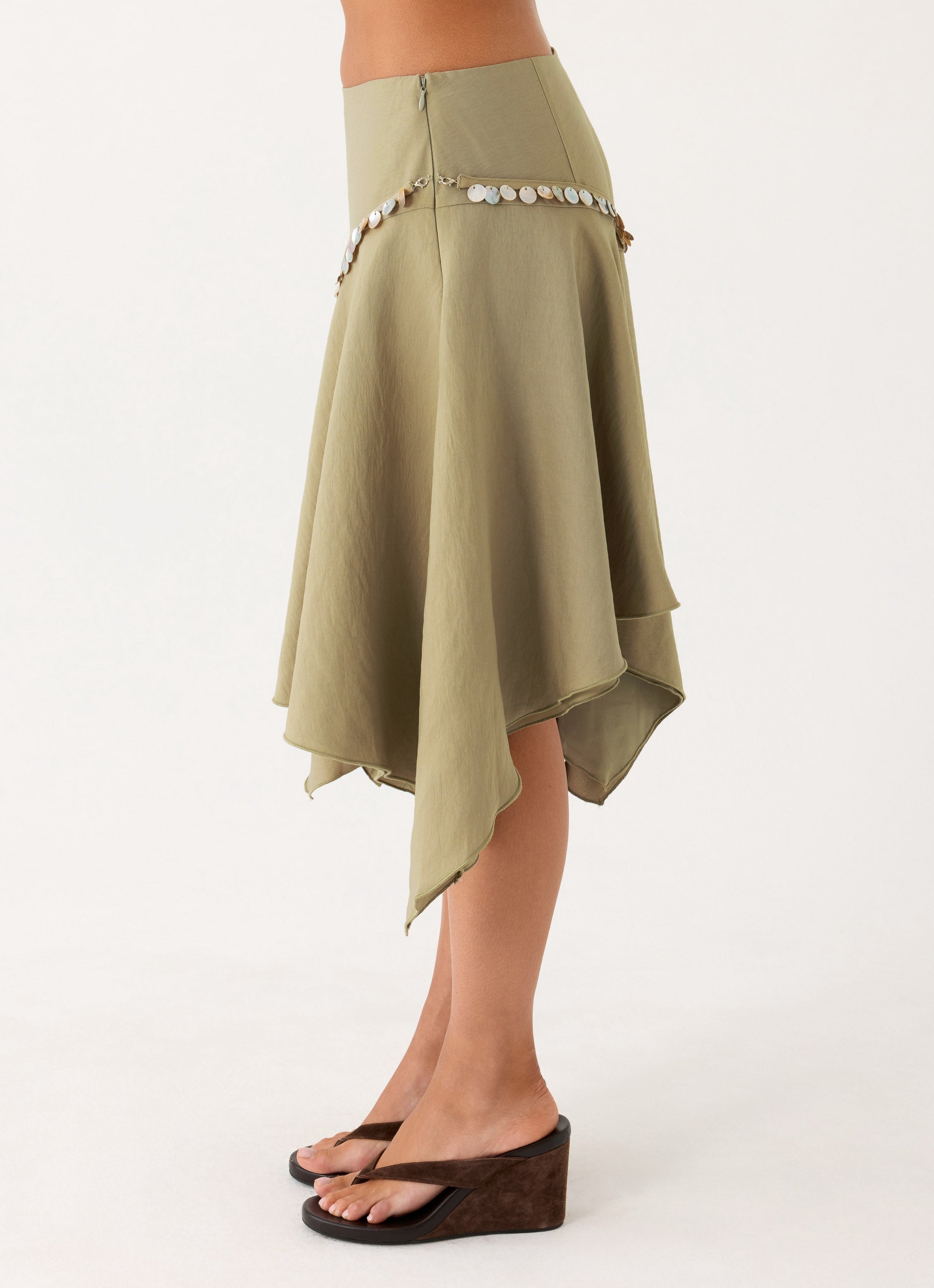 Zafira Midi Skirt - Pale Olive