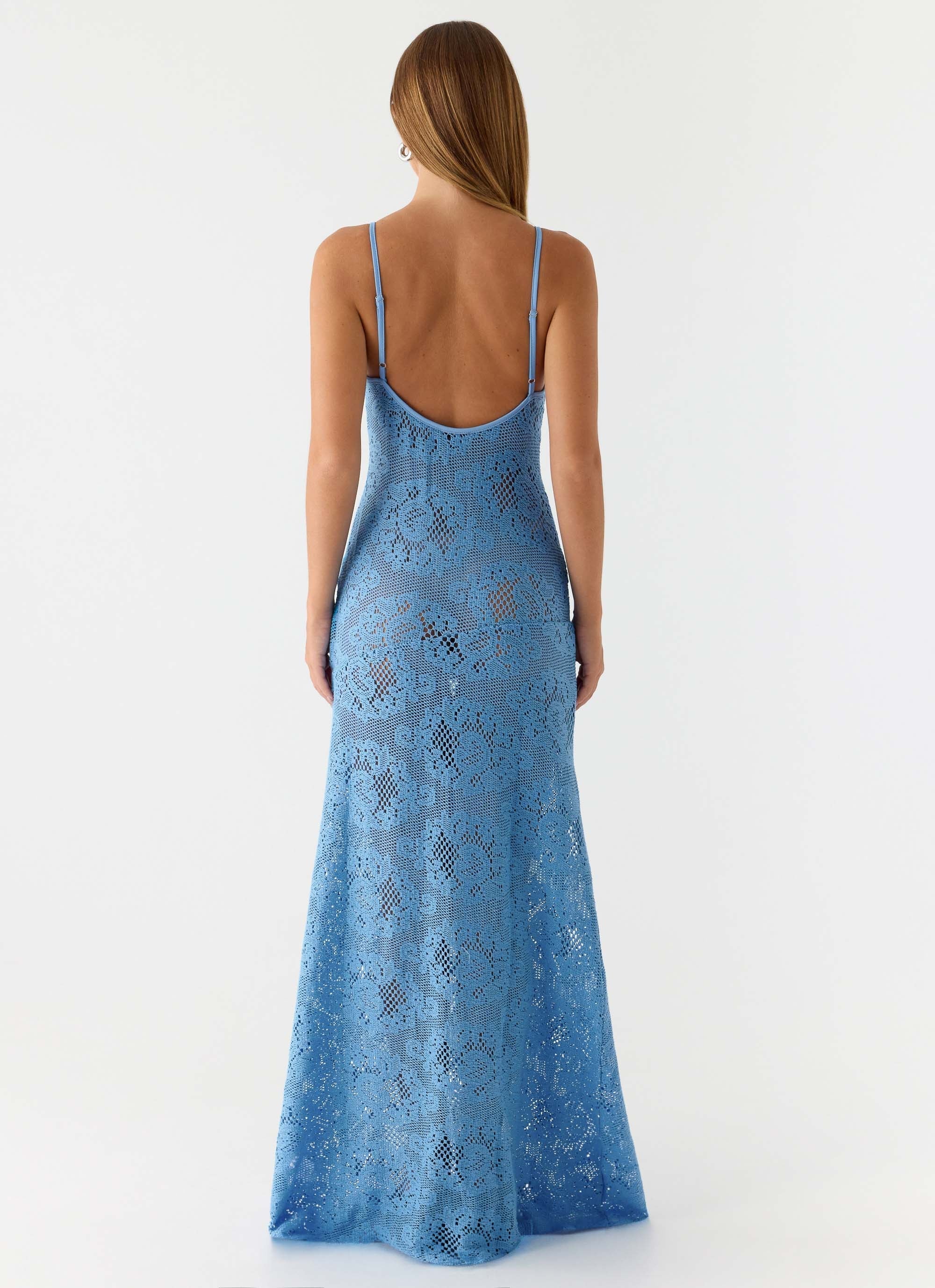 Zelella Crochet Maxi Dress - Bright Blue