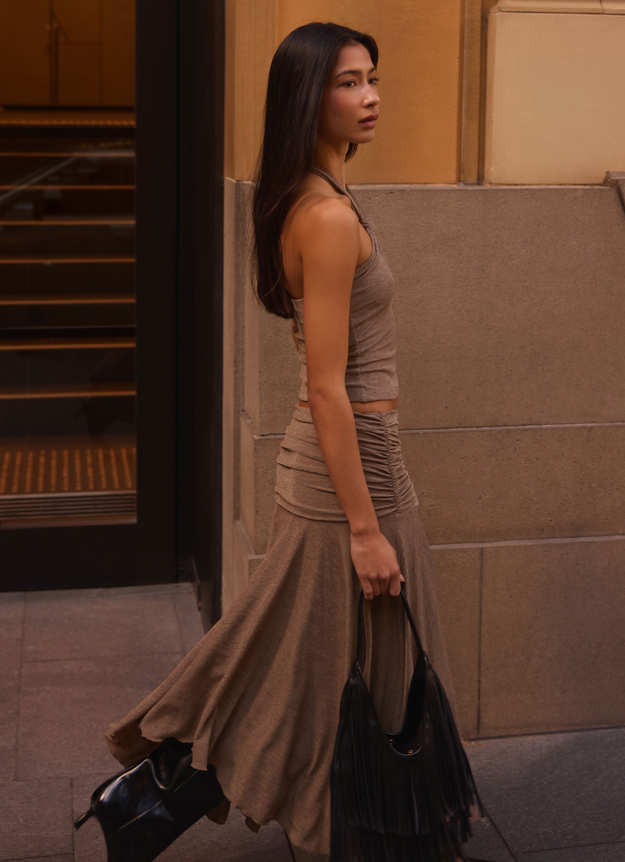 Zayde Midi Skirt - Taupe