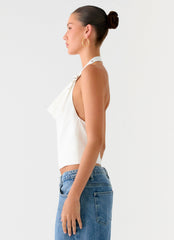 Zaylee Belt Cowl Top - White
