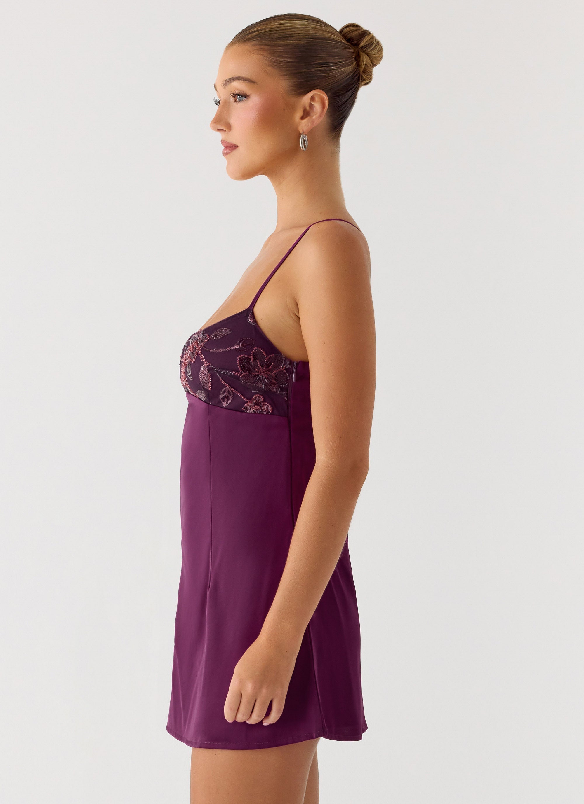 Zion Beaded Micro Mini Dress - Mulberry