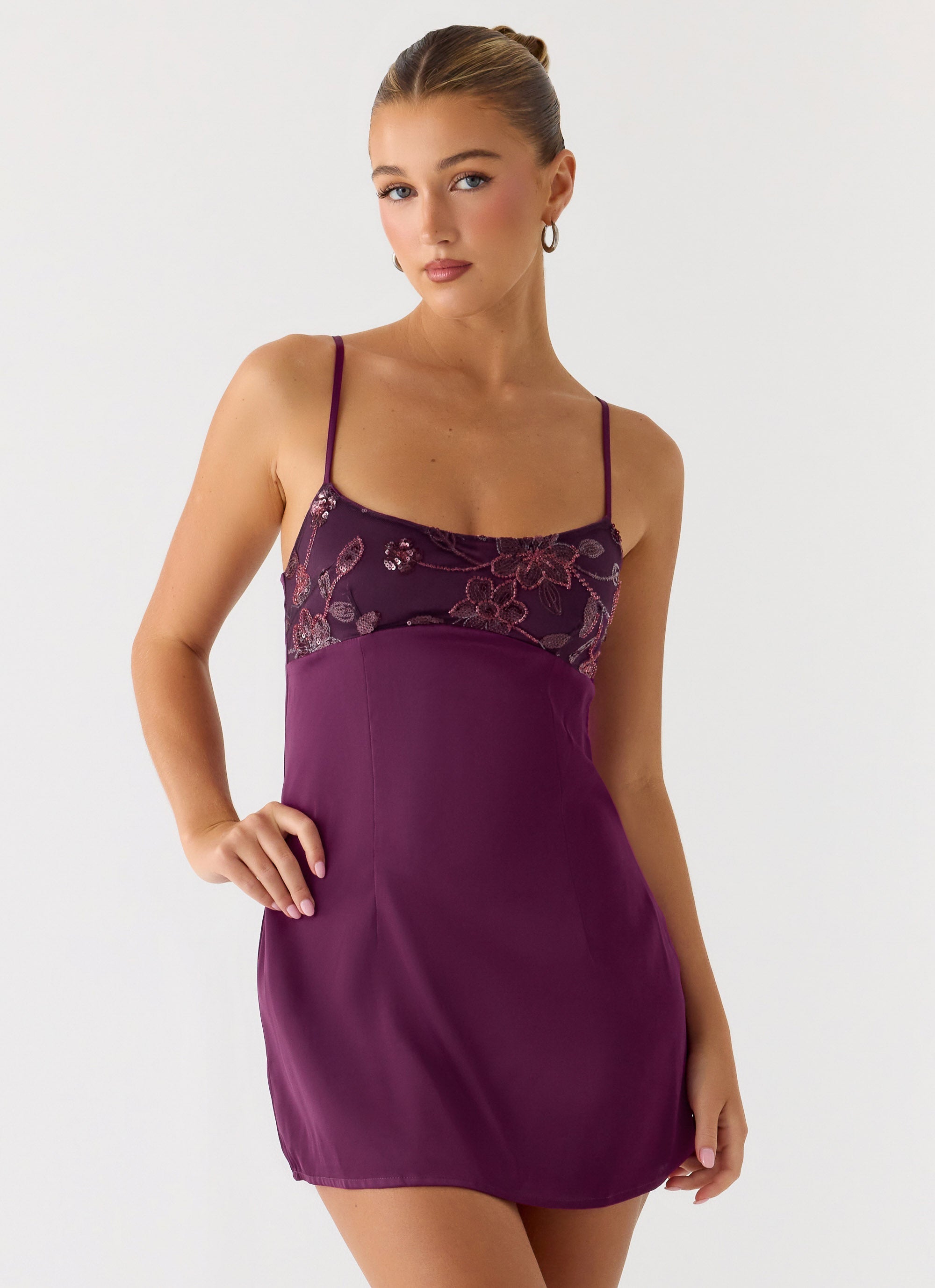 Zion Beaded Micro Mini Dress - Mulberry